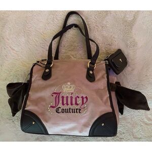 Juicy Couture DREAMY JUICY TOTE Pink Dusty Blush Chocolate W/Coin Purse Velour